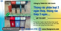 Thùng rác 2 ngăn 3 ngăn nắp lật bằng thép ngoài trời