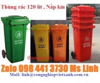 Thùng rác 120 lít nắp kín màu xanh