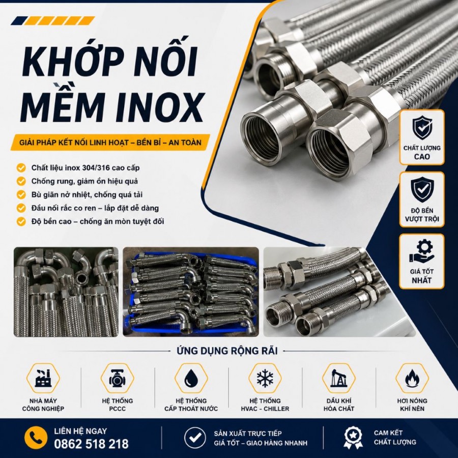 Khớp Nối Mềm Inox 304 Đầu Nối Rắc Co Ren – Giải Pháp Chống Rung Hiệu Quả