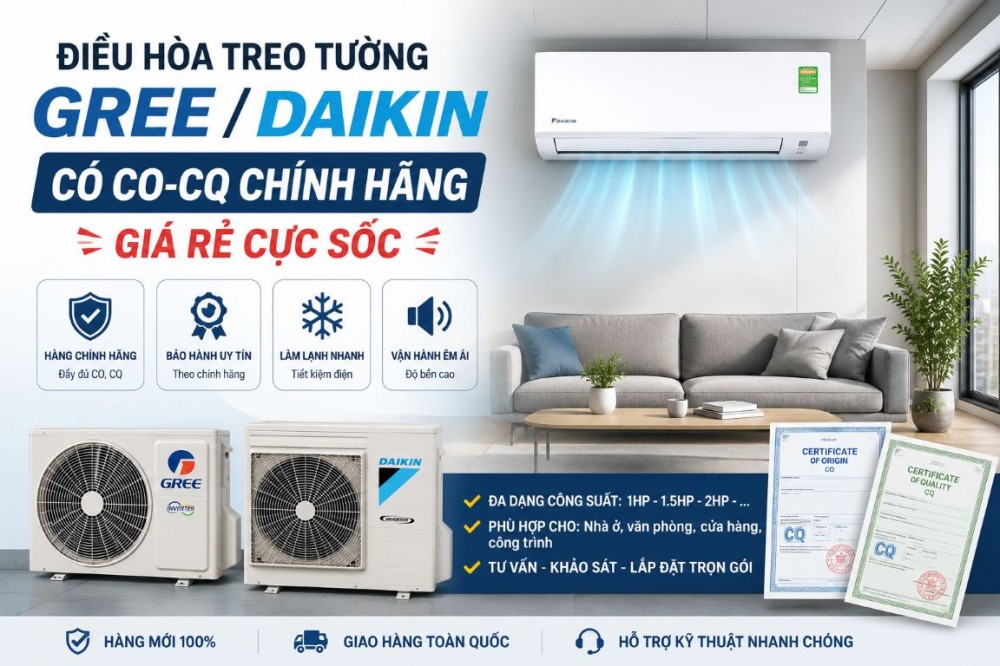 Điều hòa treo tường GREE/DAIKIN có CO-CQ chính hãng – Giá tốt