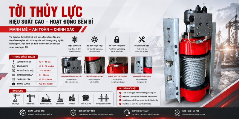 Tời kéo thủy lực là gì? Ưu điểm và ứng dụng trong cứu hộ, công nghiệp