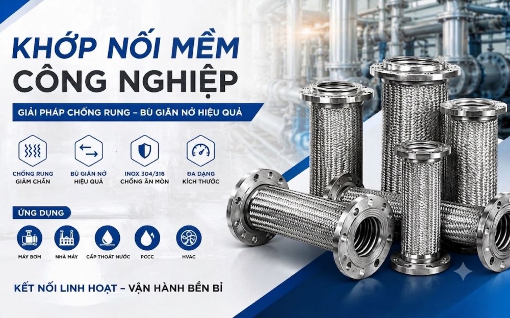 Khớp nối mềm công nghiệp, khớp nối mềm máy bơm, nối mềm inox
