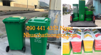 Giá thùng rác 2 ngăn, thùng rác y tế 120 lít, thùng rác composite 180 lít