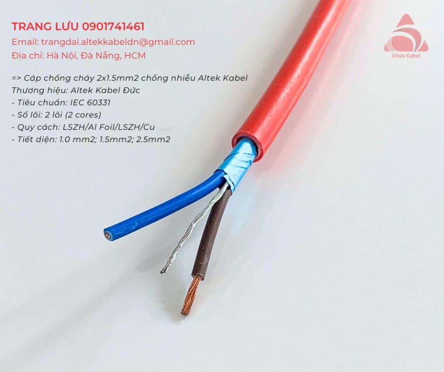 Cáp chống cháy chống nhiễu Altek Kabel 2x1.5mm2-image-2