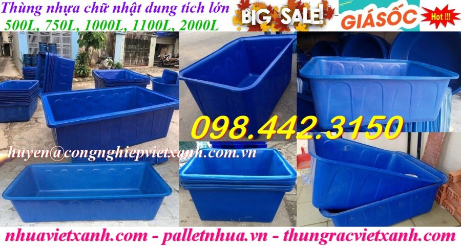 Thùng nhựa chữ nhật dung tích lớn 100L đến 2000L giá rẻ call 0984423150 - Huyền-image-2, Công Ty Tnhh Sản Xuất Việt Xanh