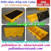 Pallet nhựa chống tràn dầu - hóa chất 2 phuy giá rẻ, siêu cạnh tranh