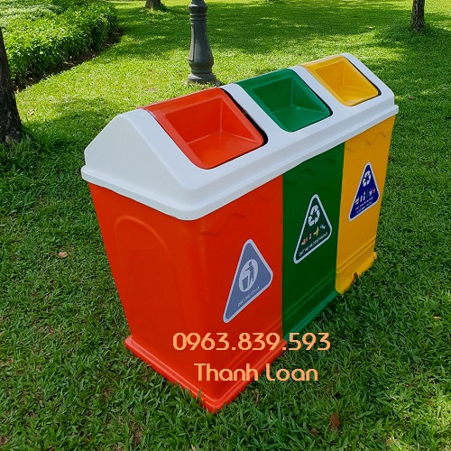 Thùng rác 3 ngăn nhựa Composite phân loại rác tại nguồn / Lh 0963.839.593 Ms.Loa-image-3