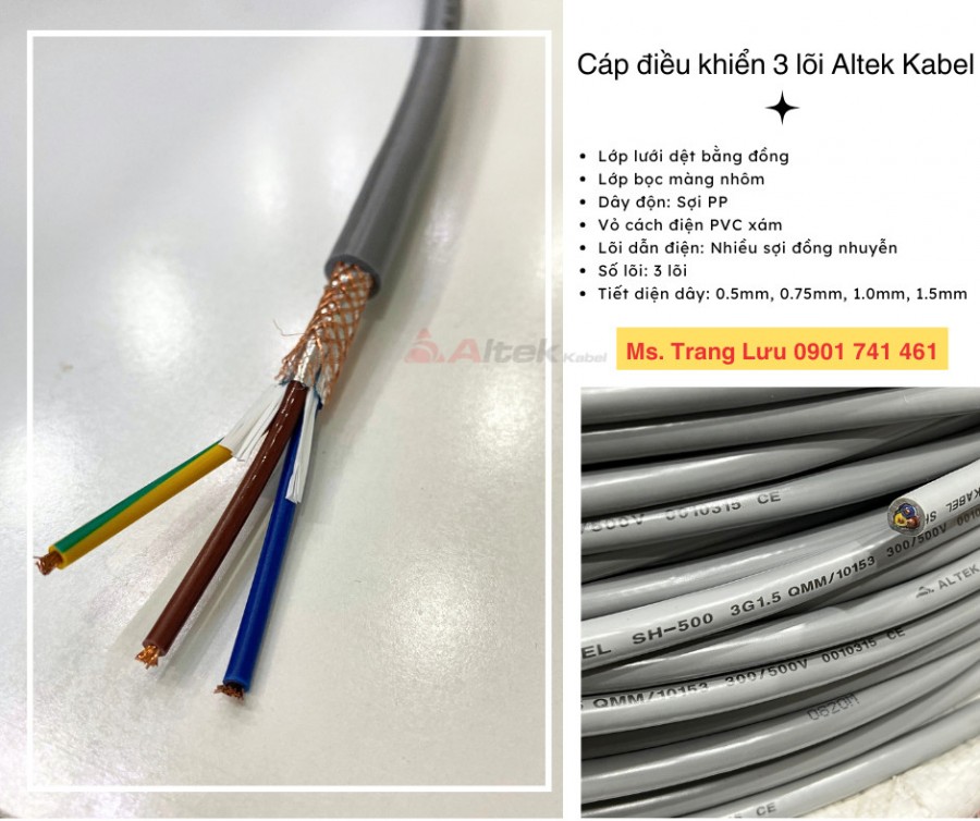 Cáp điều khiển có lưới 3 lõi Altek Kabel 0.5, 0.75, 1.0, 1.5-image-2