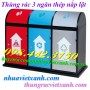 Thùng phân loại rác 3 ngăn nắp lật thép giá rẻ call 0984423150 – Huyền