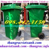 Thùng rác 120 lít nhựa HDPE nắp kín - 2 bánh xe giá siêu rẻ call 0984423150