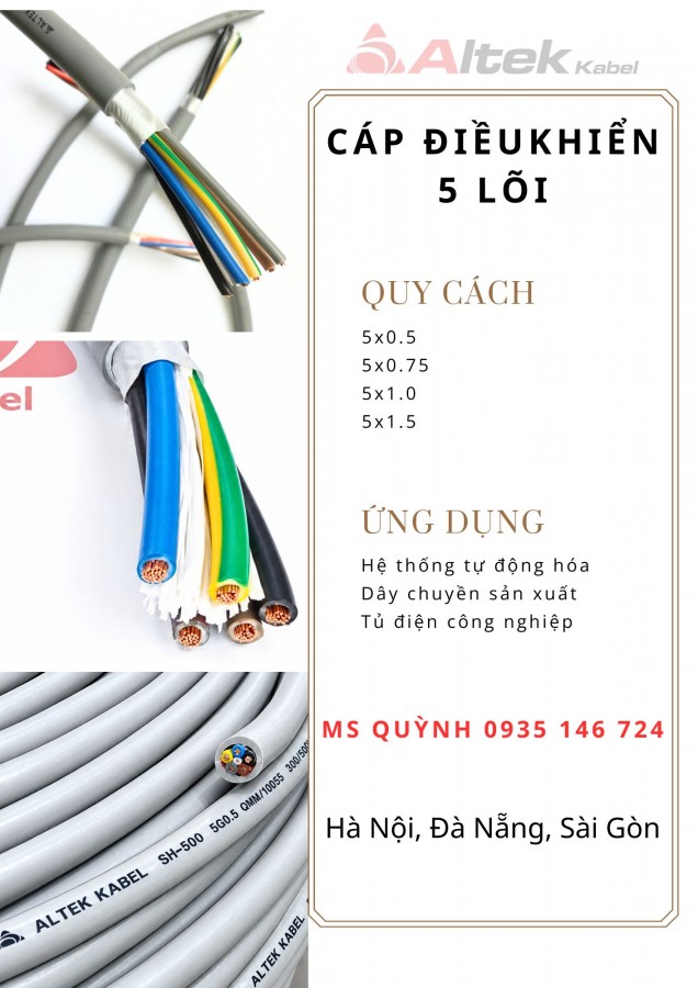 cáp điều khiển altek kabel 5x0.5, 5x1.0, 5x0.75
