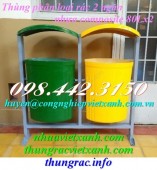 Thùng phân loại rác 2 ngăn nhựa composite có mái che