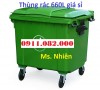 Bán thùng rác 660 lít giá rẻ tại hậu giang- thùng rác nắp kín màu xanh-lh 091108