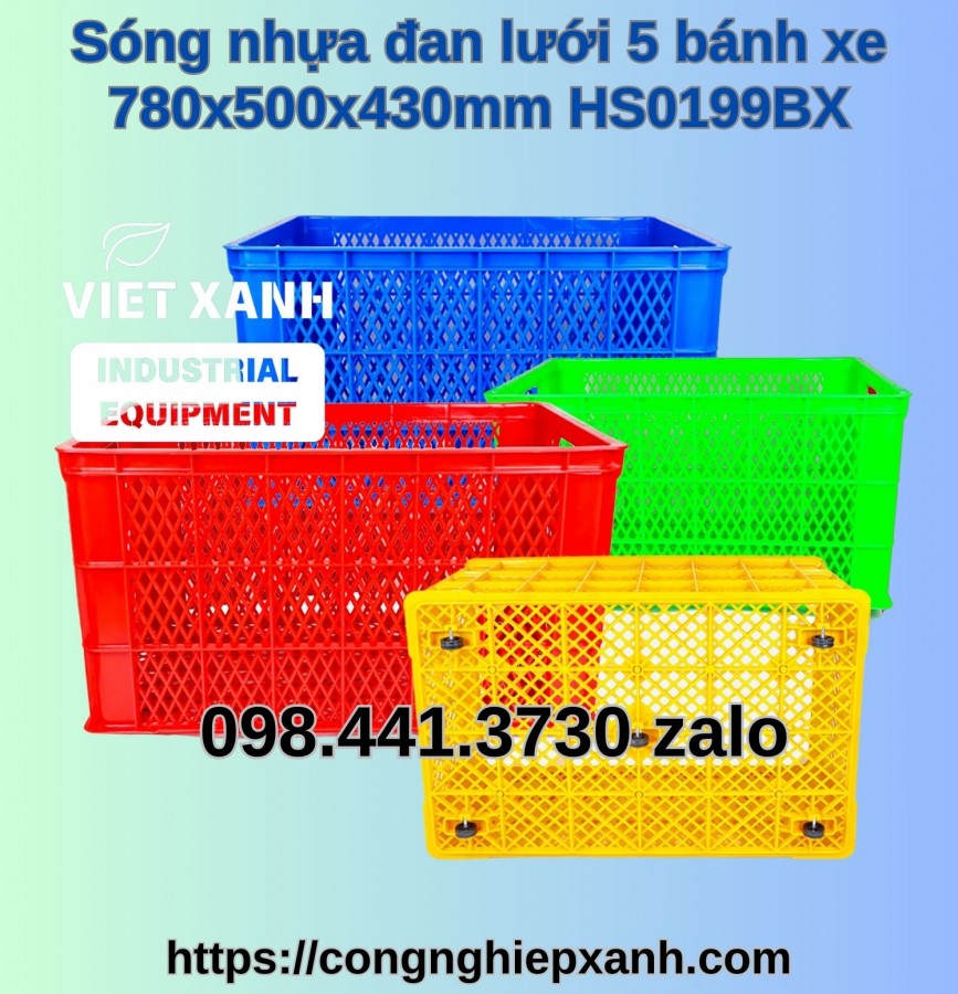 Sóng nhựa đan lưới 5 bánh xe 780x500x430mm – Thùng nhựa đan lưới 780x500x-image-3