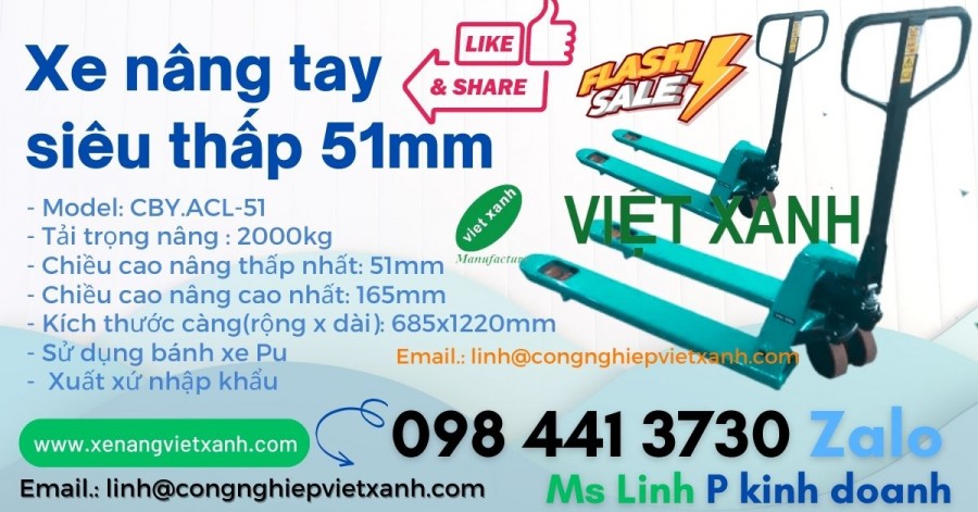 Xe nâng tay siêu thấp 51mm tải 2000kg thanh lý-image-3