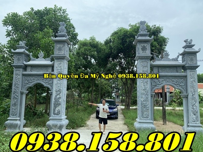 Long An mẫu cổng nhà tam quan tứ trụ bằng đá - cổng làng, tộc-image-2