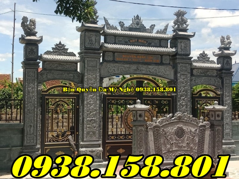 Long An mẫu cổng nhà tam quan tứ trụ bằng đá - cổng làng, tộc-image-3