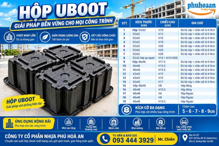 hộp nhựa xây dựng uboot, vượt nhịp