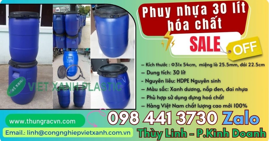 Phuy nhựa 30 lít & 50 lít đựng hóa chất , đa nâng-image-3
