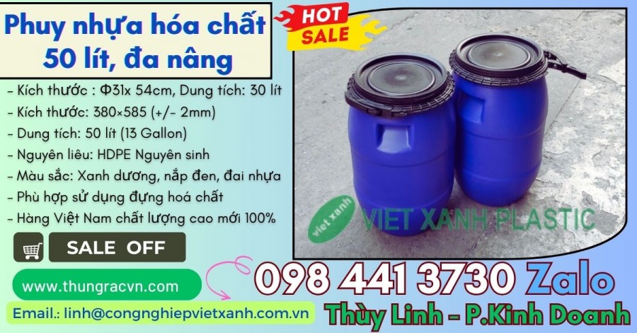 Phuy nhựa 30 lít & 50 lít đựng hóa chất , đa nâng-image-2