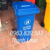 Thùng rác 120lit màu xanh nhựa HDPE, thùng rác công nghiệp / 0963.839.593